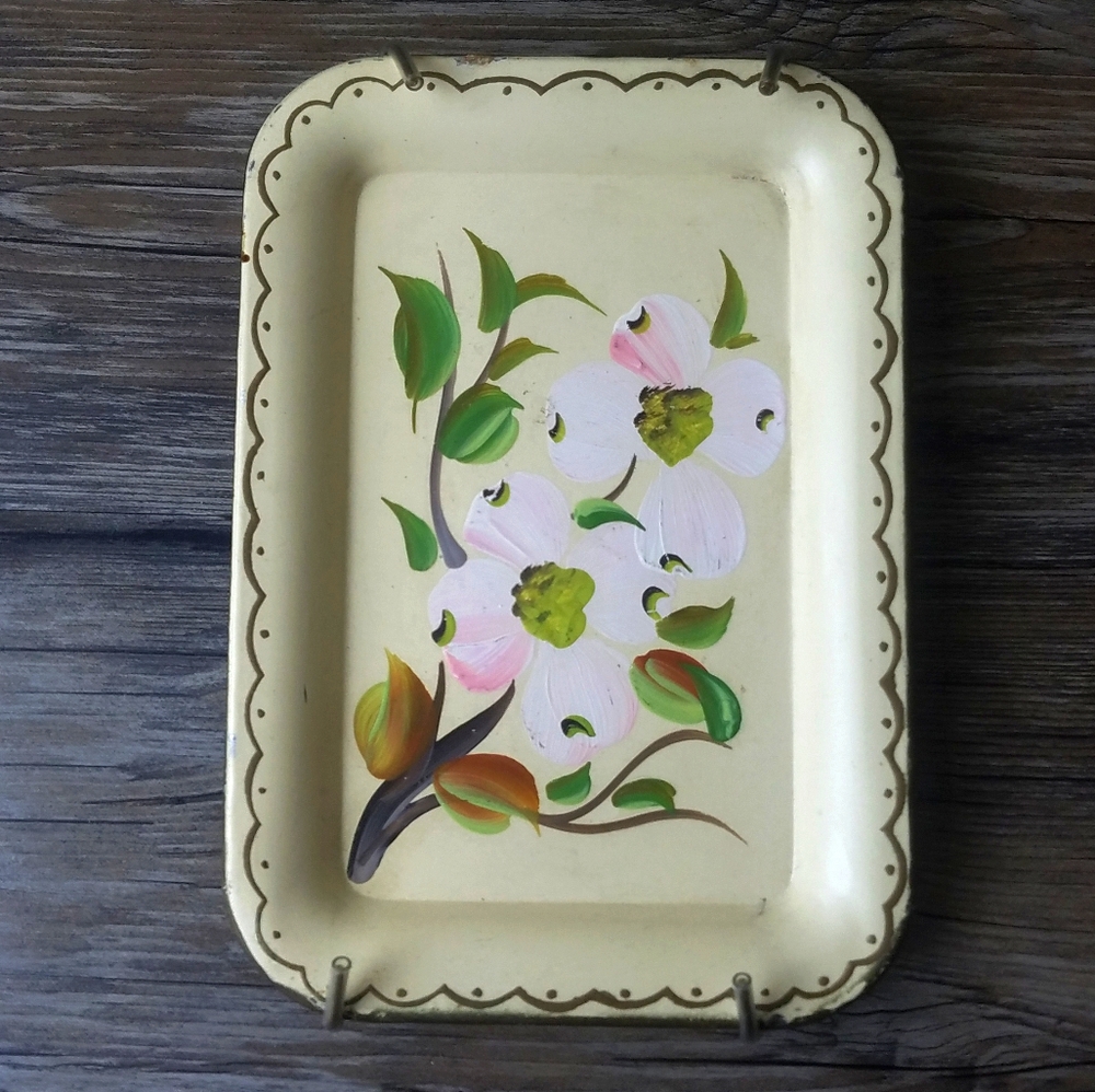 Vintage Mid Century Hand Painted Metal Tray